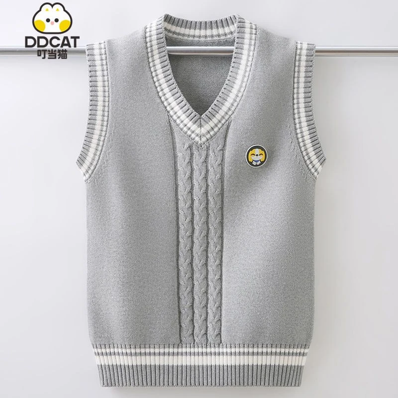叮当猫男童马甲加绒加厚秋冬新款中大儿童小学生纯棉针织背心外穿