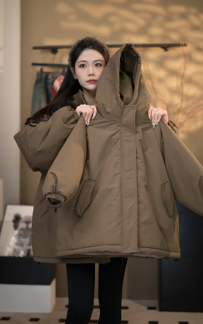 2024冬季新款男女亲子装加绒加厚棉服韩宽松百搭外套保暖连帽上衣