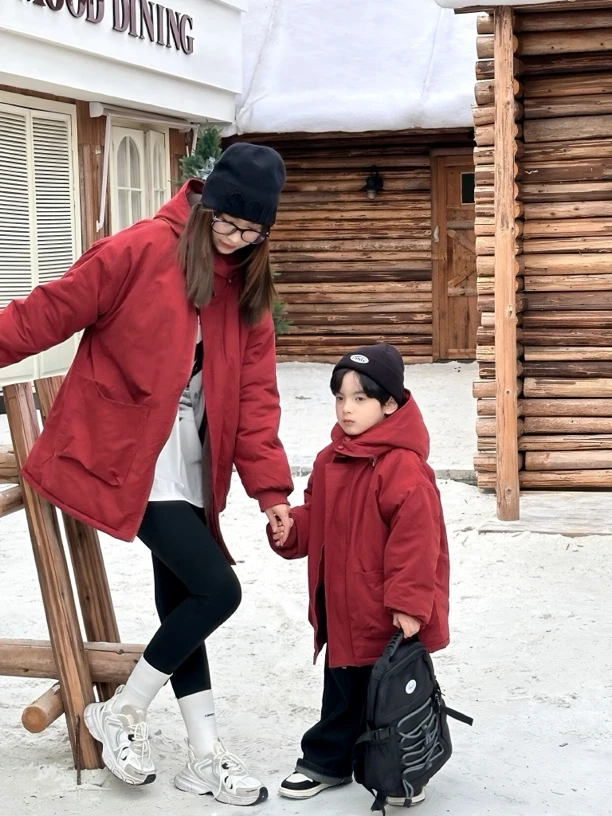 {升级版}新款2024亲子派克棉服男女同款加绒加厚冬季中长款棉衣
