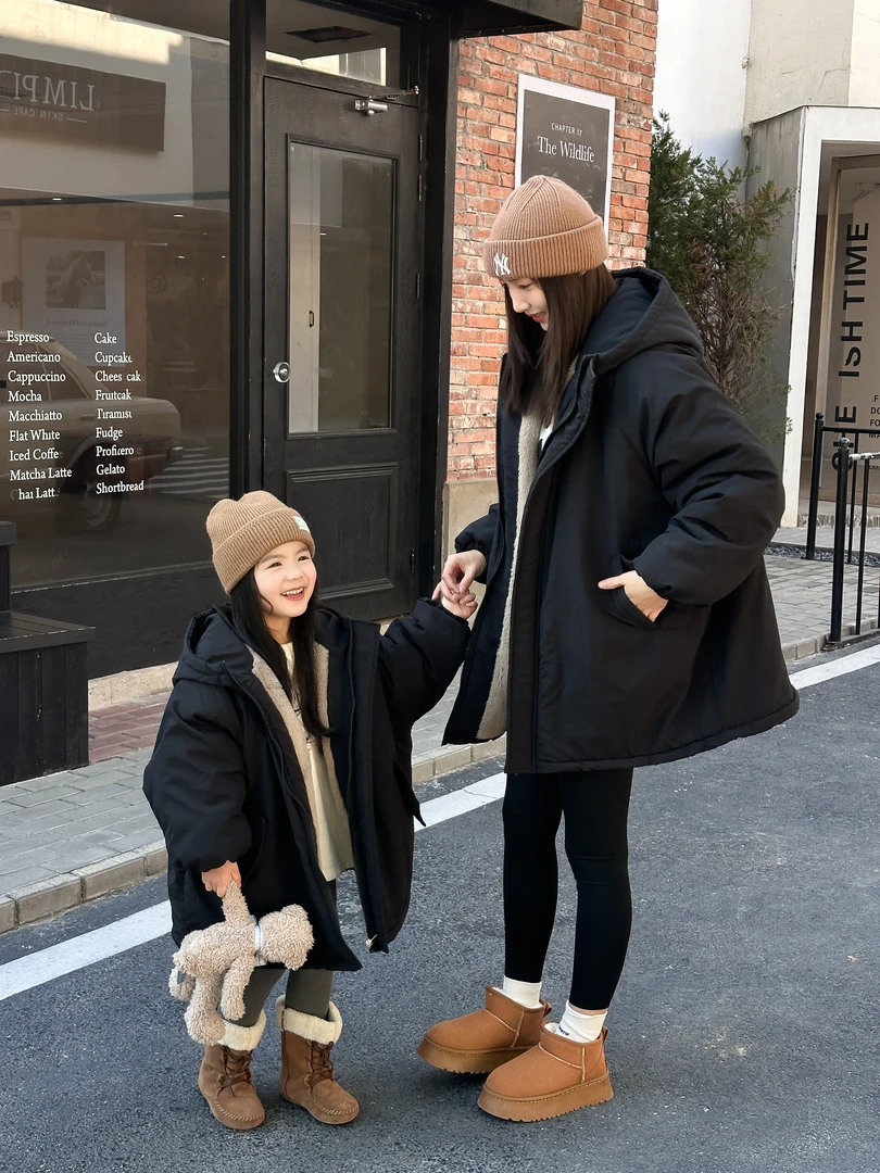 {现货}2025冬季新款加绒派克服男女亲子装加厚连帽中长款棉服朝阳