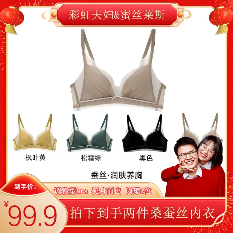 【彩虹夫妇专享】小胸显大无钢圈聚拢内衣收副乳性感蕾丝桑蚕丝内衣
