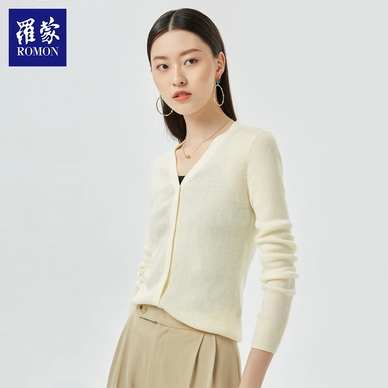 【雪菲专属】罗蒙H女士新品V领开衫羊毛混纺面料高阶气质MSB22005