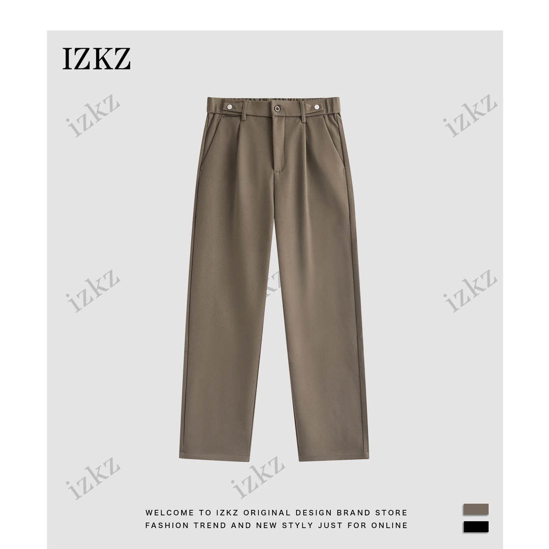 白泽IZKZ | 秋冬高级感纽扣设计轻熟风高端直筒加厚毛呢裤F101