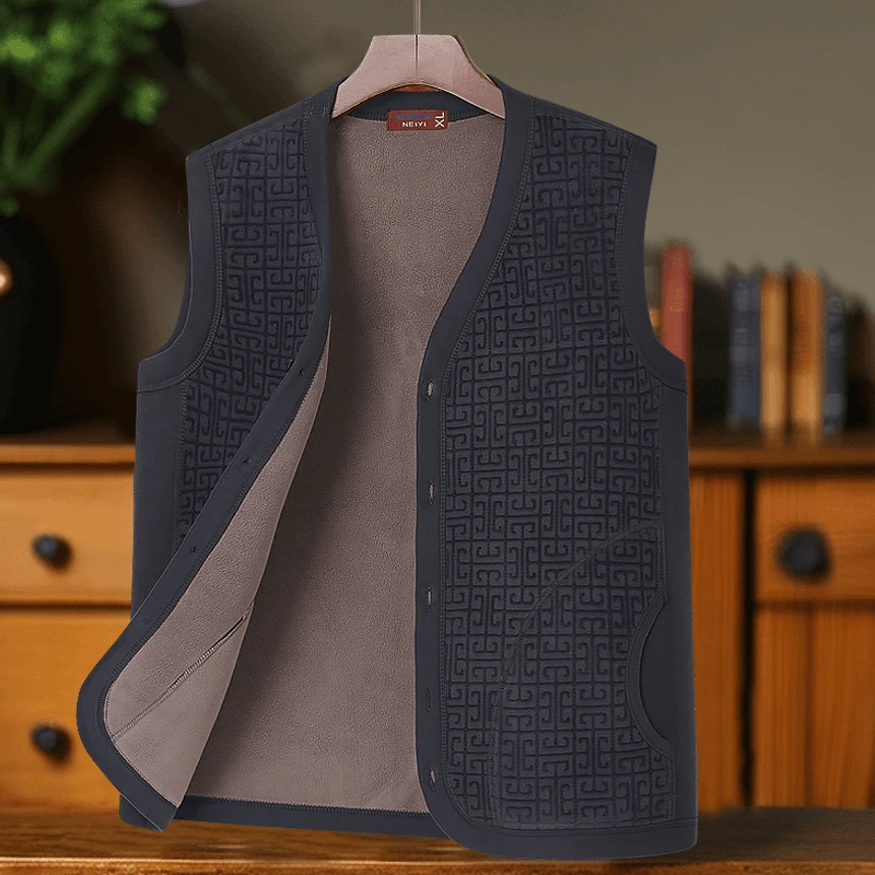 爸爸装加绒马甲冬季 中老年男士外穿双面绒保暖加绒背心