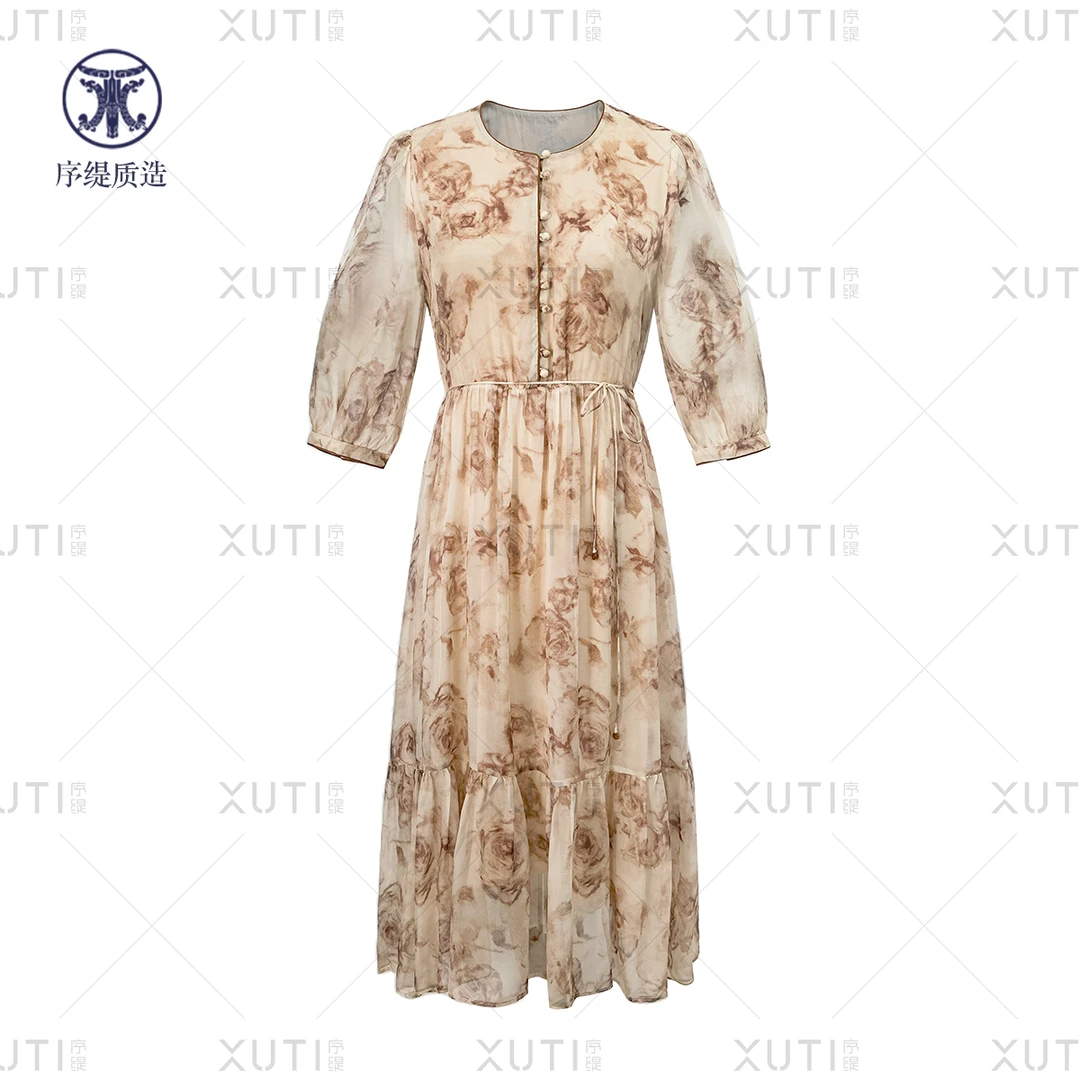 序缇秋冬新款国风新中式女装桑蚕丝连衣裙H13-1170