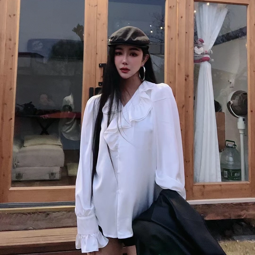 设计师款花边显瘦衬衣2855