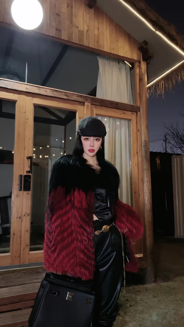 (黑金玫瑰）设计款显瘦稀有狐狸毛皮草外套228156