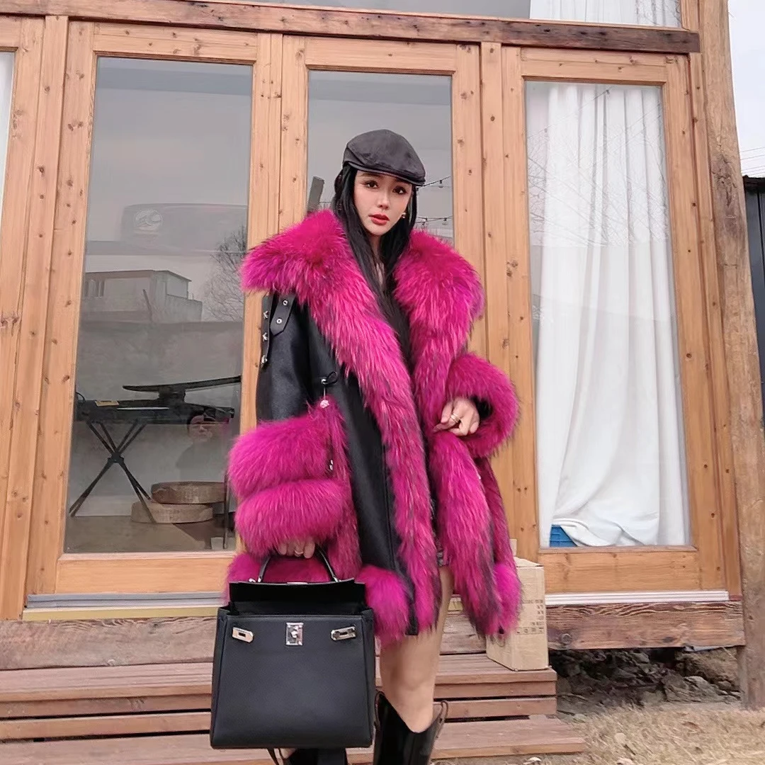 雪冬夫人貉子毛整皮鹅绒皮草外套A7355