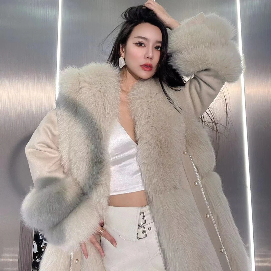 狐狸毛美丽诺全羊毛小羊皮冬季外套3883