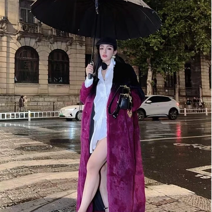 （人间玫瑰）原创设计款显瘦新款兔皮毛一体皮草大衣RS-125