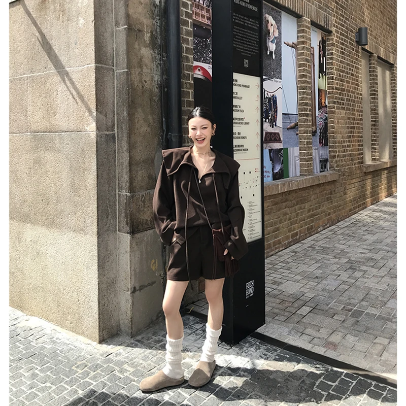 【装腔启示录】学院风毛呢海军领卫衣+高腰短裤套装3889