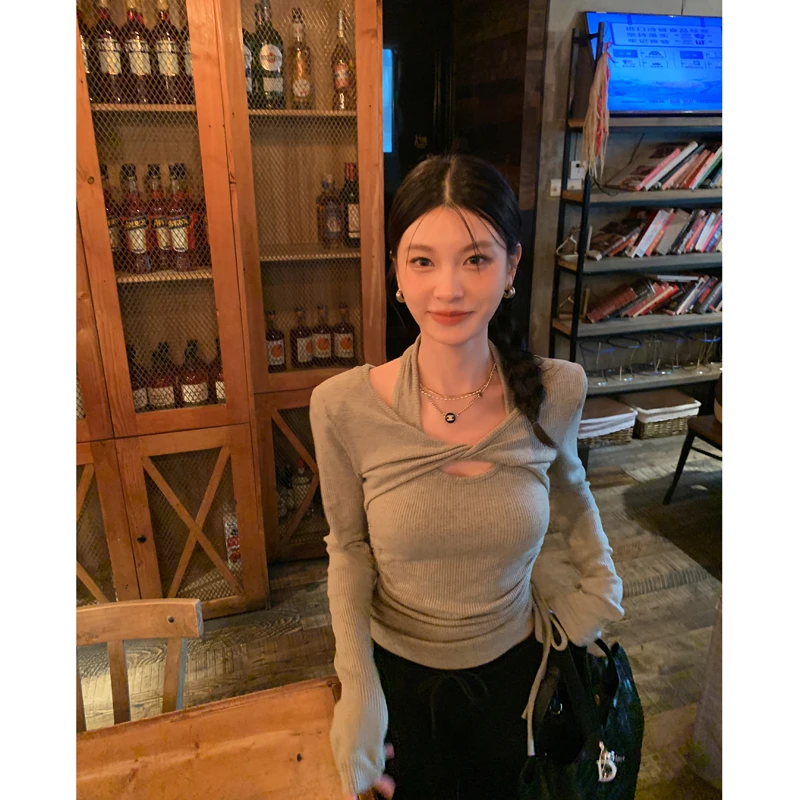 【女二号  】螺纹长袖T恤女秋季修身显瘦打底上衣3107