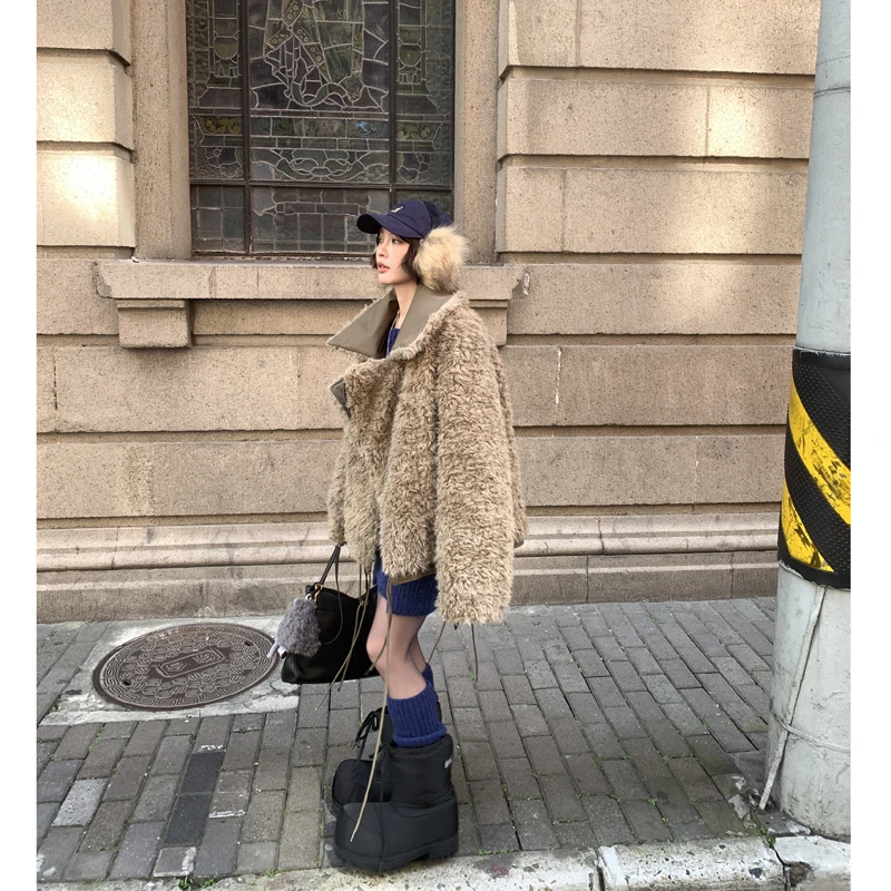 【温暖入冬】仿羊羔毛两面穿棉衣女毛毛外套3986