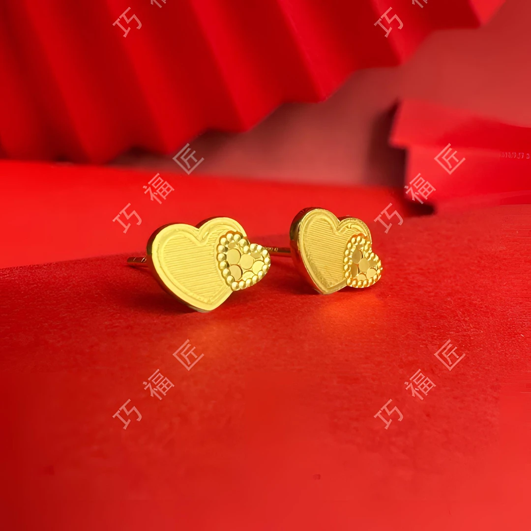 足银耳饰 心心相印耳钉 女款气质轻奢百搭简约经典 精致素款小众