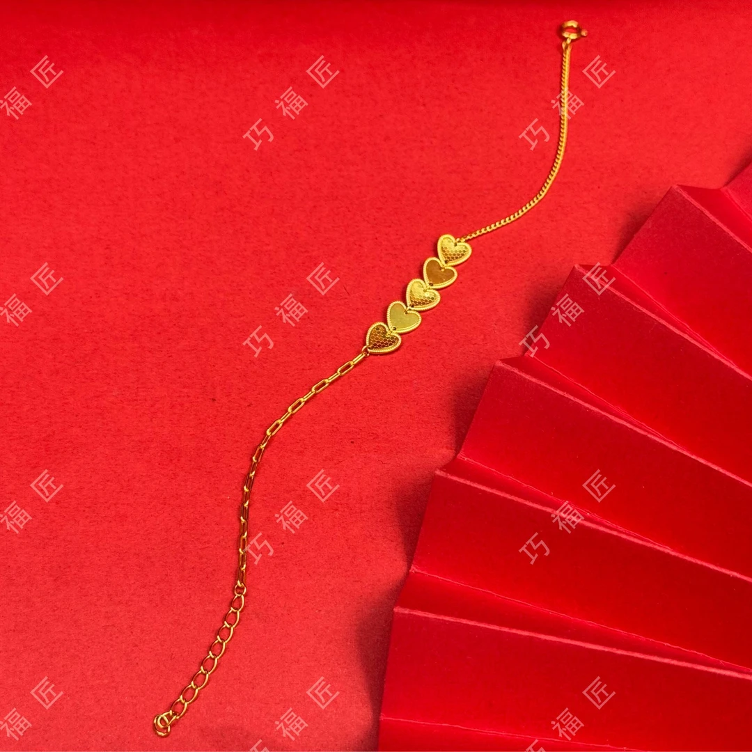 足银手链 心心相印手链精致时尚百搭女款手链气质轻奢简约