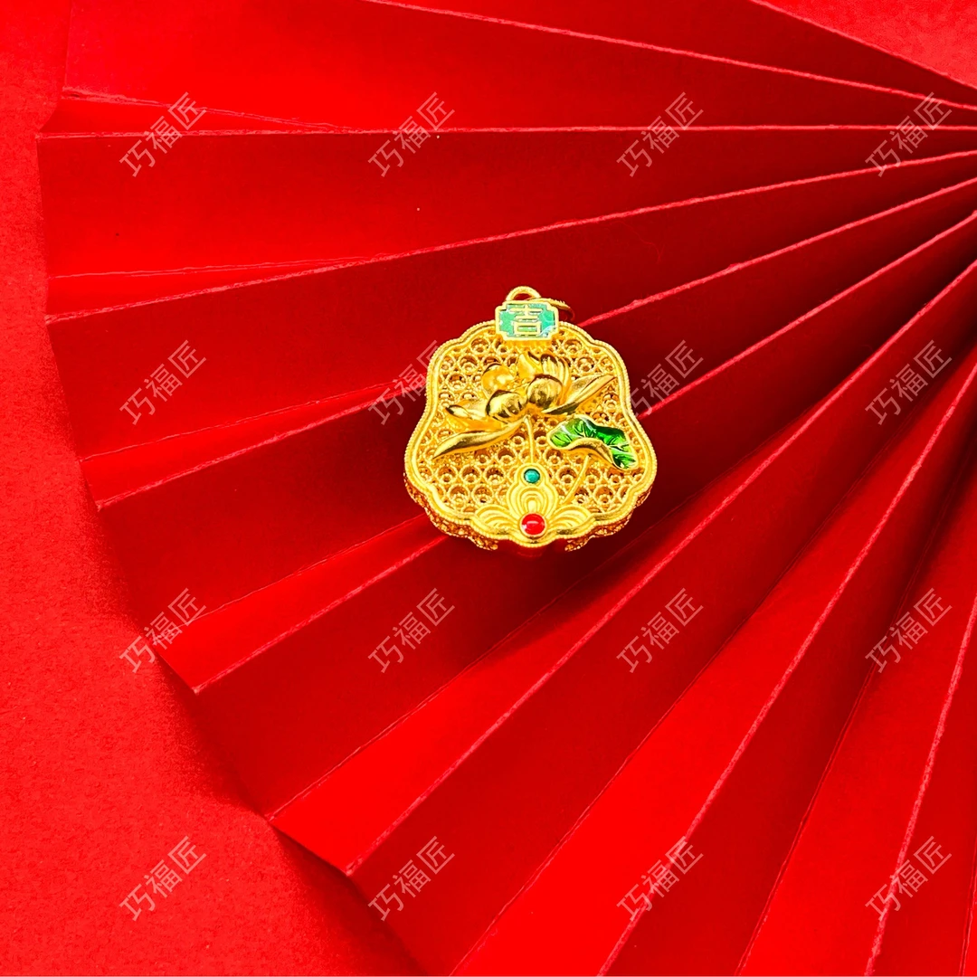 吊坠足银 珐琅彩吉福莲花吊坠 手工精美 复古传承中古素款