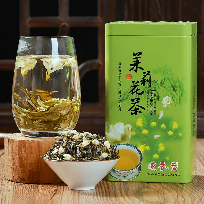 茉莉花茶绿茶新茶浓香型耐泡横县飘雪花草茶叶新年送礼木桶铁罐装