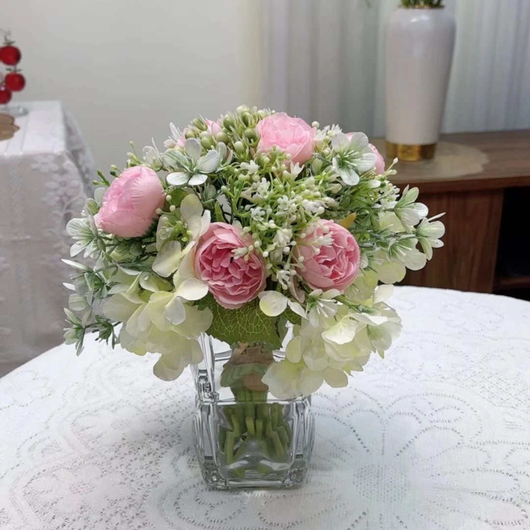 仟雨集仟雨集风厂家手把小玫瑰花束仿真花家居装饰跨境婚庆假花