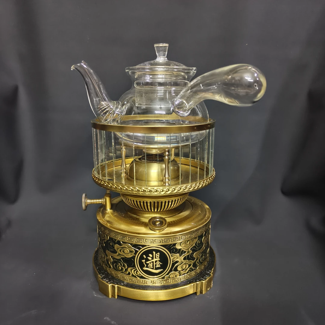 日进斗金空气灯家用旋转纯铜茶灯复古工夫茶烧水炉具玻璃油灯客厅