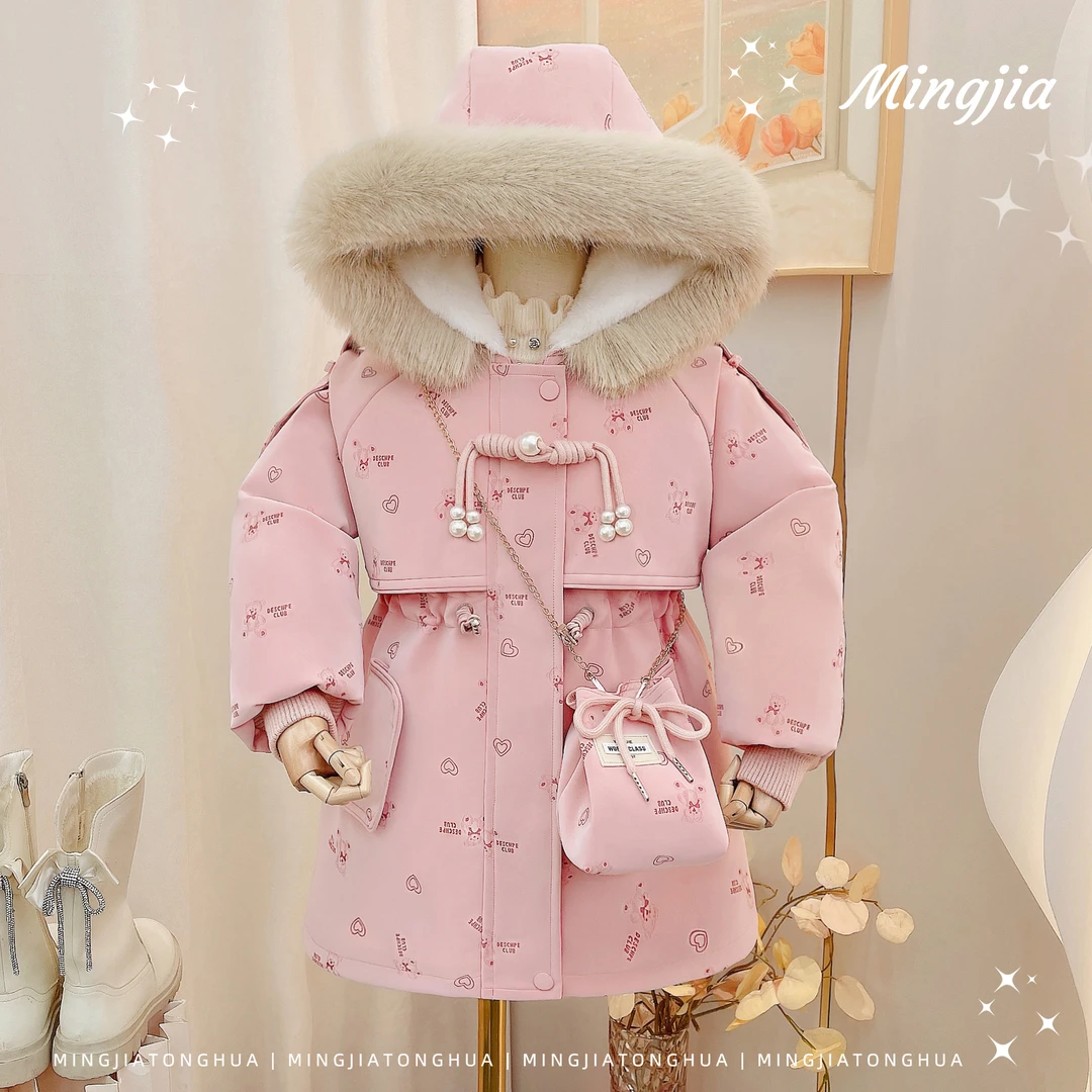 2025冬季女童派克服加绒加厚收腰显瘦连帽皮派克外套4530007255