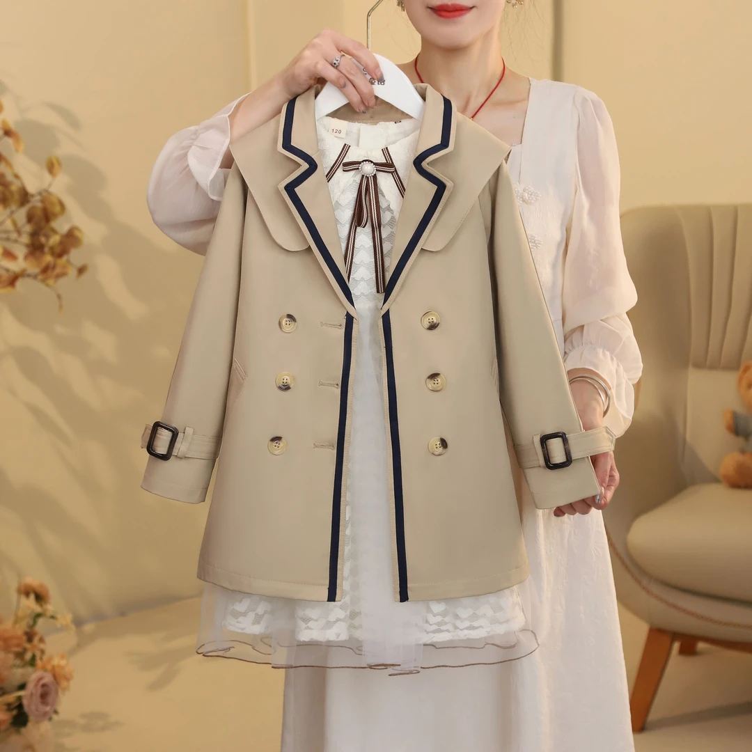 女童风衣秋装2024新款韩版大童中长款英伦风儿童外套ZH1204