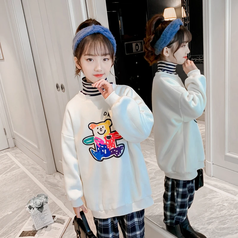 QC断码2024冬装儿童加绒加厚卫衣冬季小女孩套头上衣清货