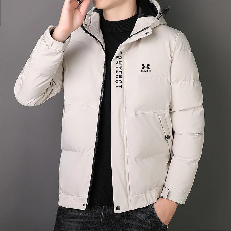 安玛迪连帽棉服男冬季加厚保暖棉衣时尚潮流宽松外套大码防风棉袄