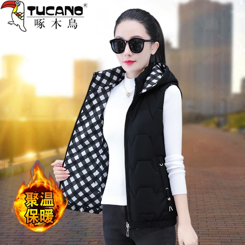 【官方品牌】啄木鳥时尚休闲百搭2025加绒保暖短款立领修身宽松马甲