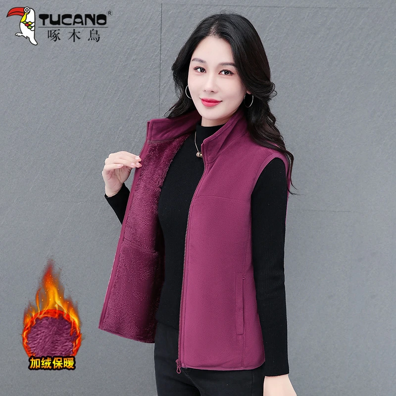 【官方正品】啄木鳥摇粒绒马甲女秋冬2026新款加绒加厚保暖抓绒马夹