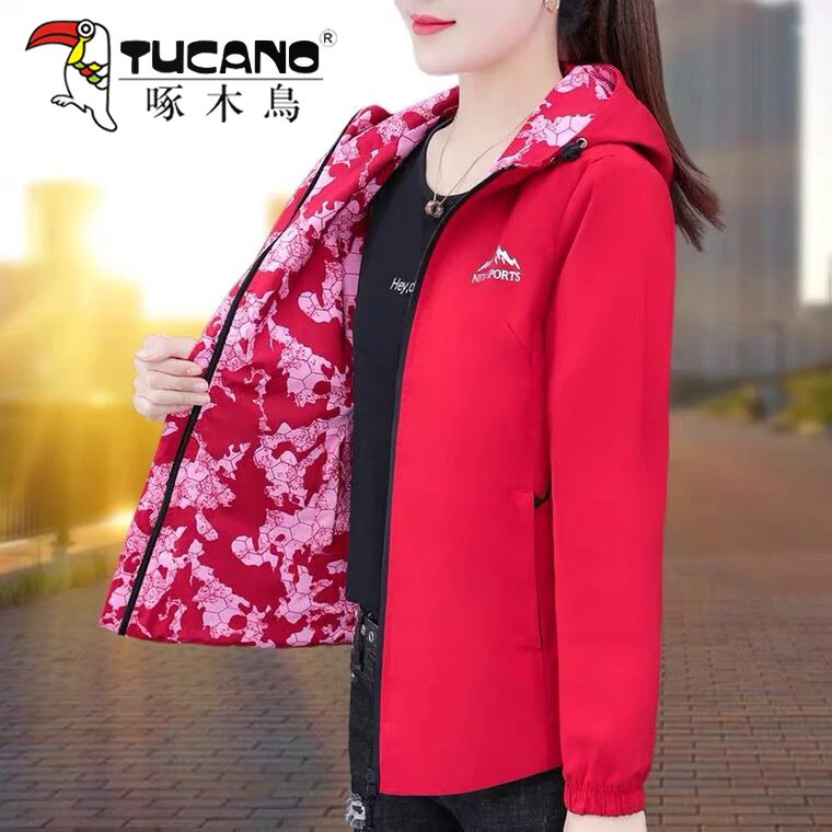 【官方品牌】啄木鳥双面穿外套2025年新款潮春显瘦夹克宽松连帽休闲