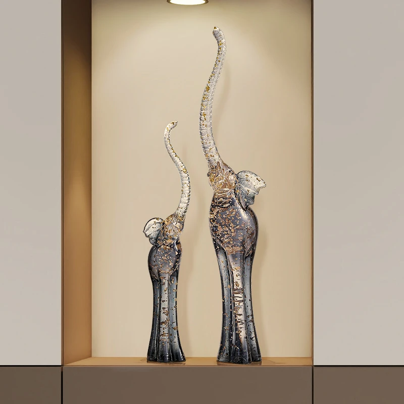 轻奢吉祥玄关大象摆件客厅酒店办公室玄关装饰品创意细长艺术设计