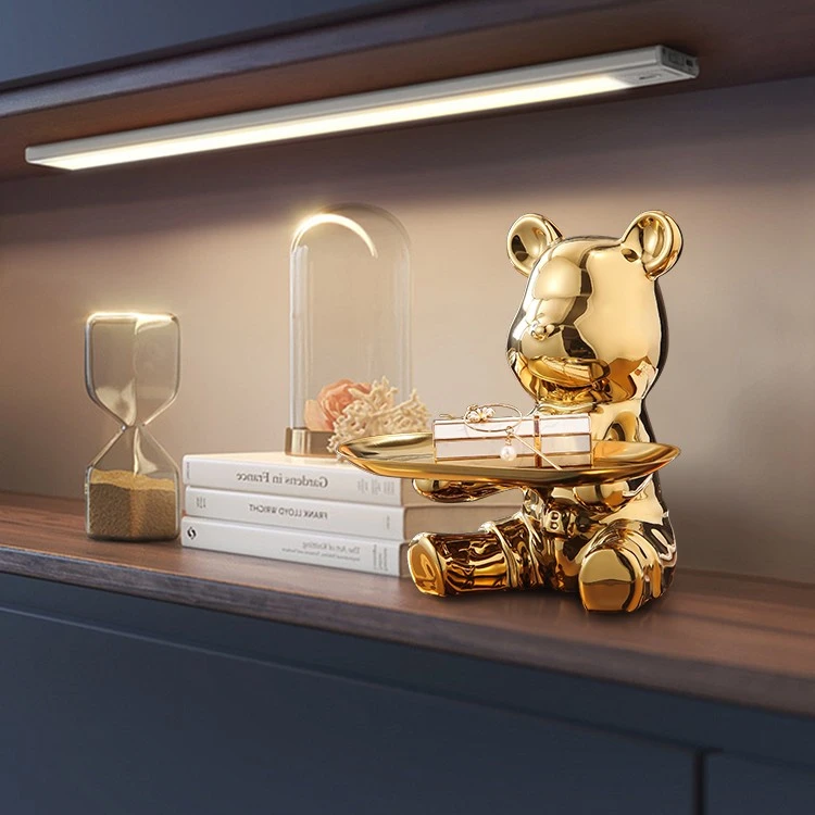 托盘熊存钱罐轻奢客厅软装饰品入户玄关进门口挂钥匙收纳摆件