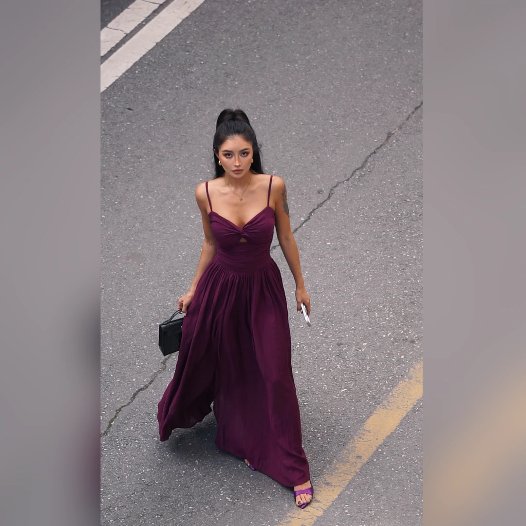 【蜜蜜家】聆听维也纳 欧美辣妹扭结蝴蝶领带胸垫收腰A摆裙 Y392