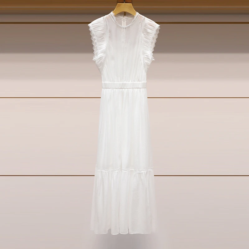白裙子连衣裙2024夏季新款法式气质温柔风蕾丝拼接白月光初恋裙子