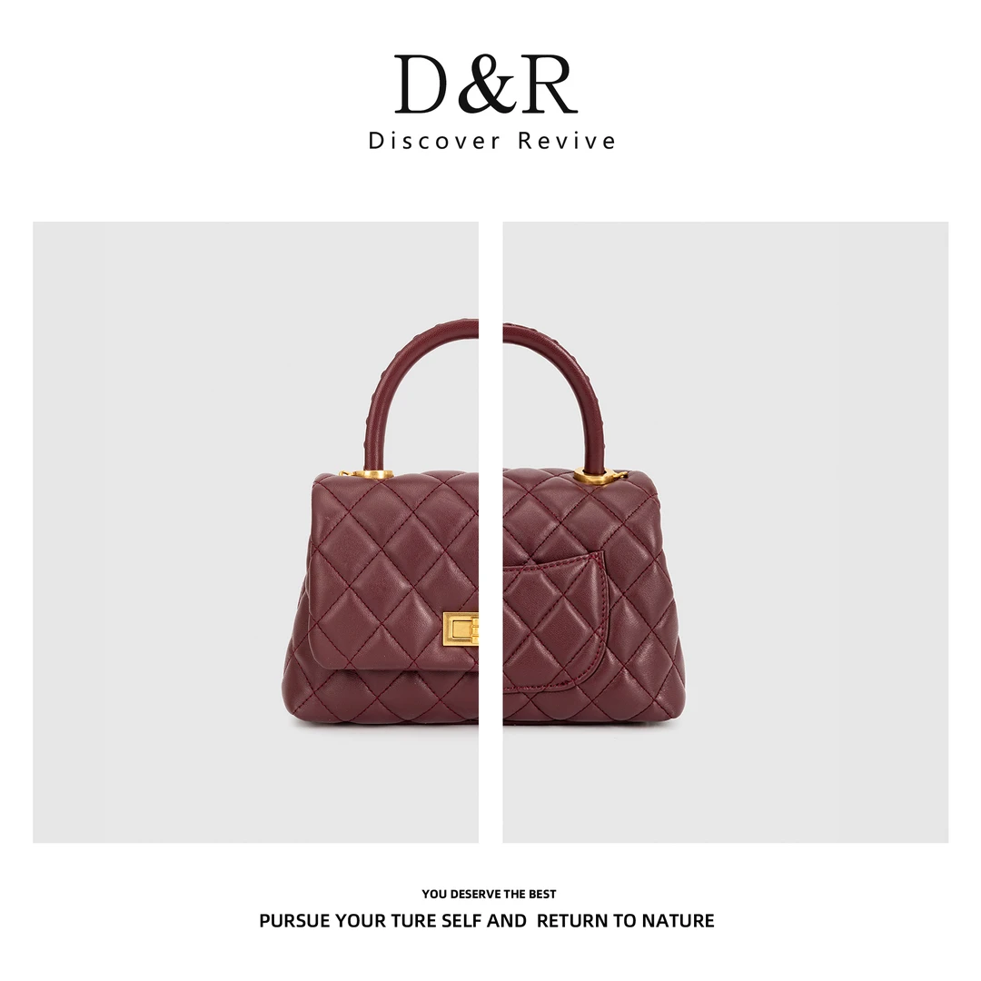 Discover  Revive经典时尚单肩斜挎菱格手提包E178-暗红色小号