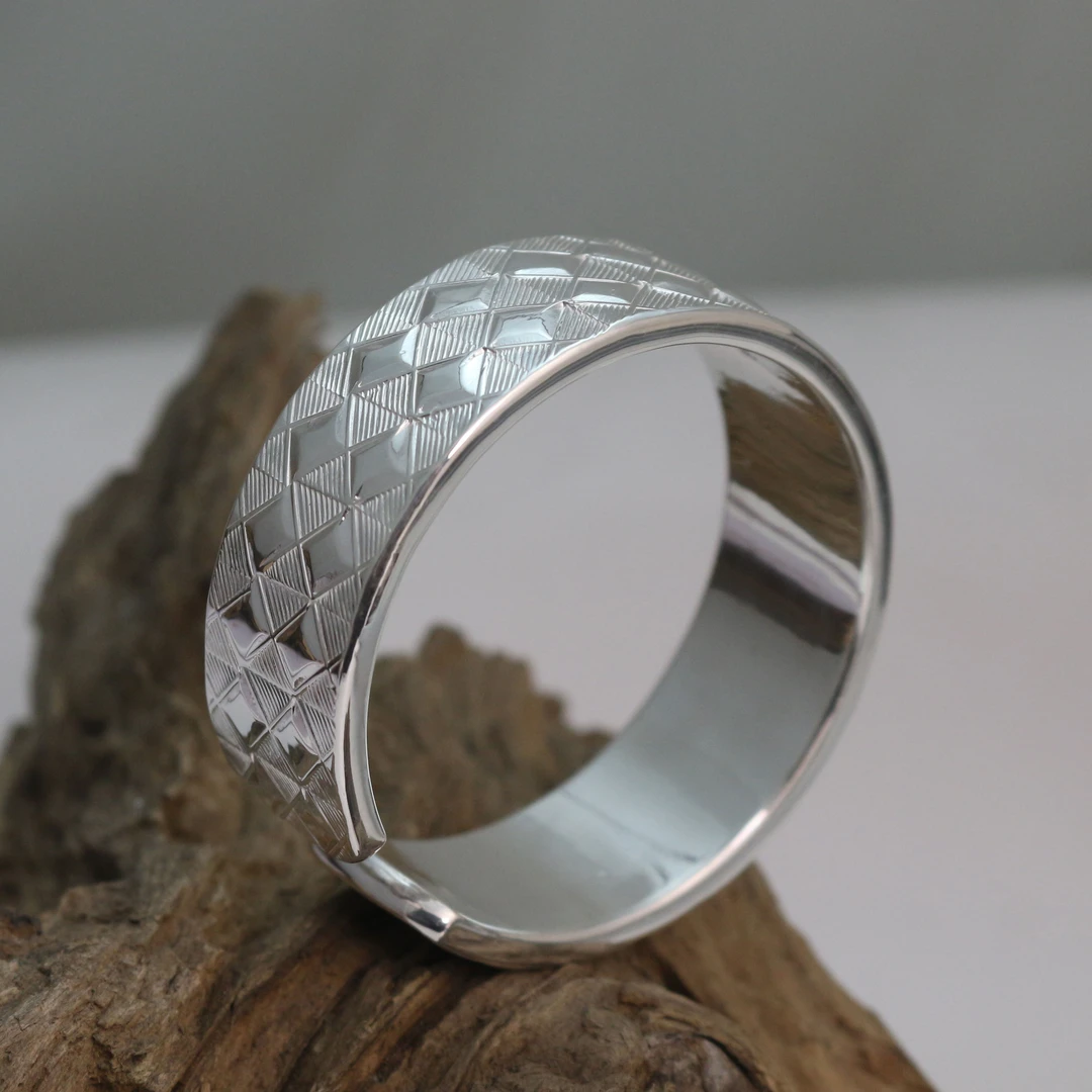 足银手镯 足银999纯手工錾刻银手镯银镯子手工锻打原创设计银饰品