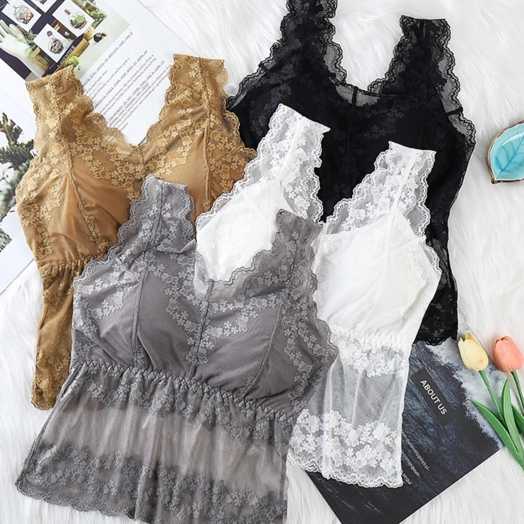 【直播价】蕾丝美背文胸女内搭可拆卸胸垫打底透气背心女小码/大码