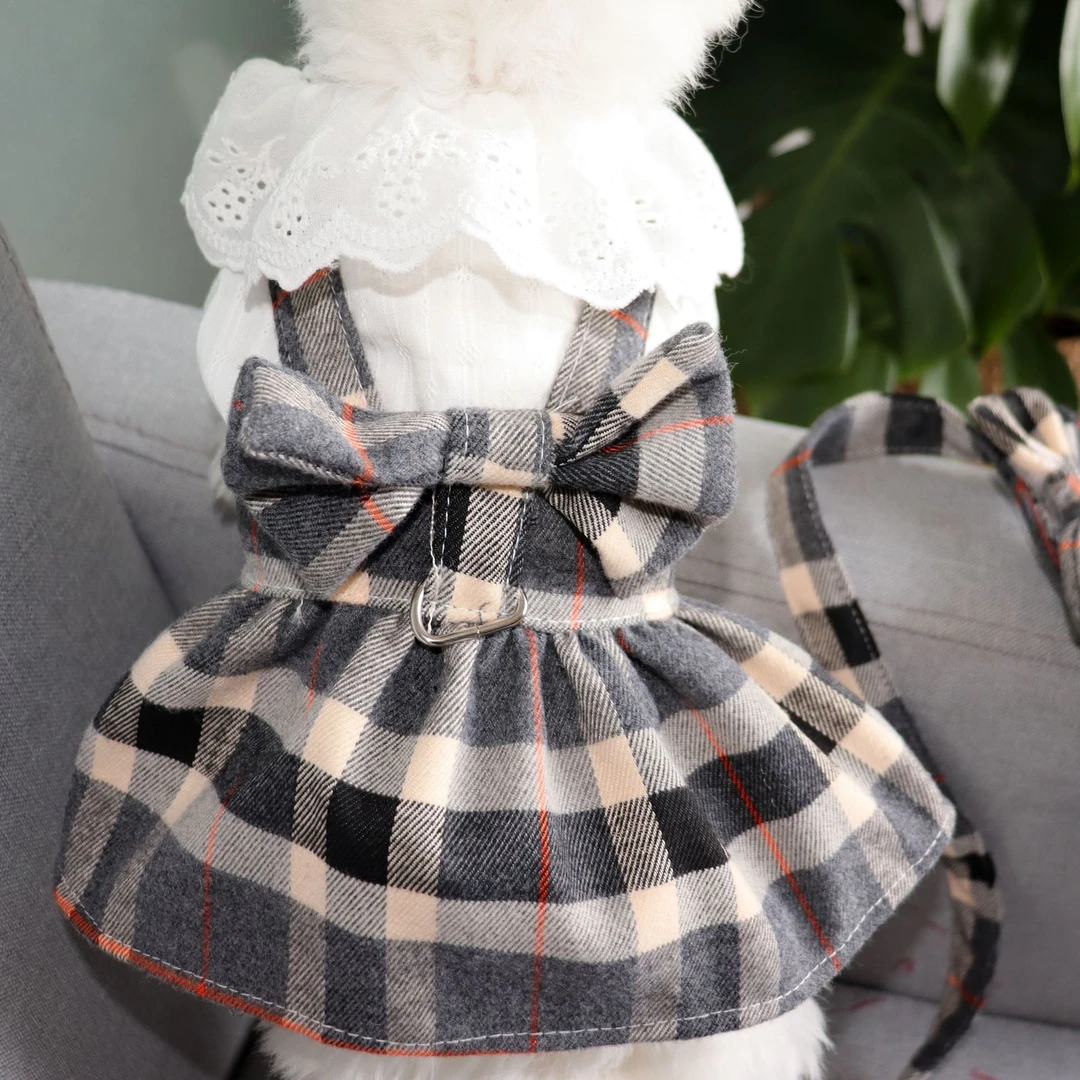 狗狗薄款裙子带牵引绳胸背装网红公主裙夏装泰迪比熊宠物猫咪衣服