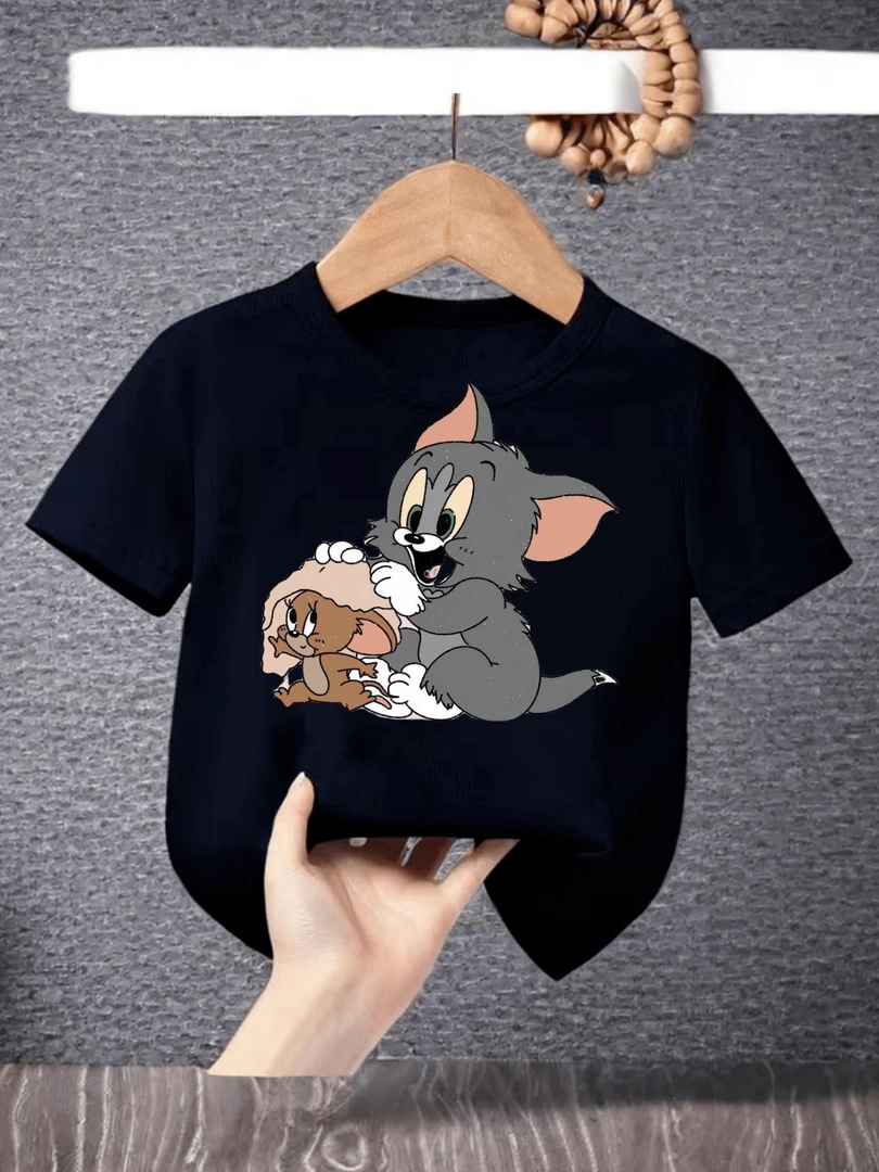 2024T恤夏装100%纯棉短袖洋气儿童童装男童印花女童韩版时尚宝宝