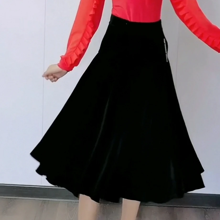 【浩婷雪娟】半身丝绒鱼骨大摆裙（松紧腰 裙长74cm）