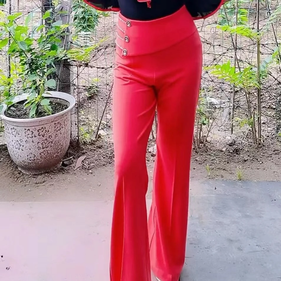 【浩婷雪娟】三竖扣压钻微喇裤（8寸-8寸5）