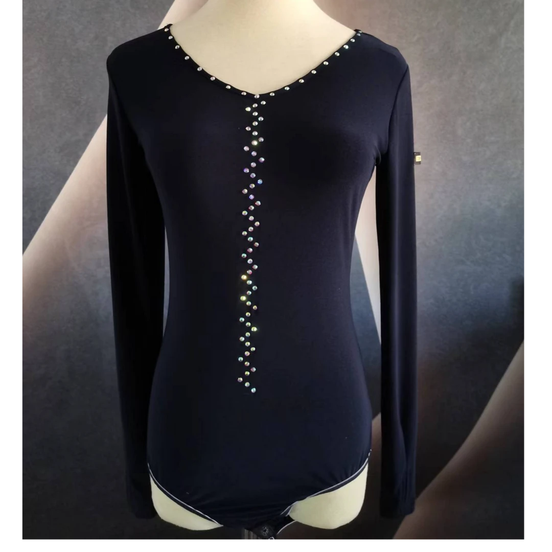 【浩婷雪娟】V领净版压钻连体衫（水晶麻款）