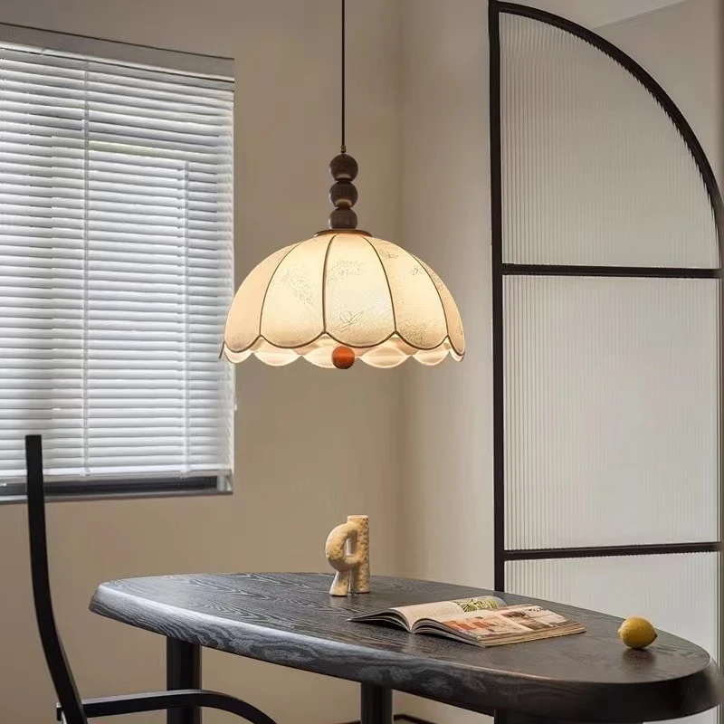 法式复古卧室吊灯诧寂风中古美式花纹实木客厅书房餐厅吧台吊灯具