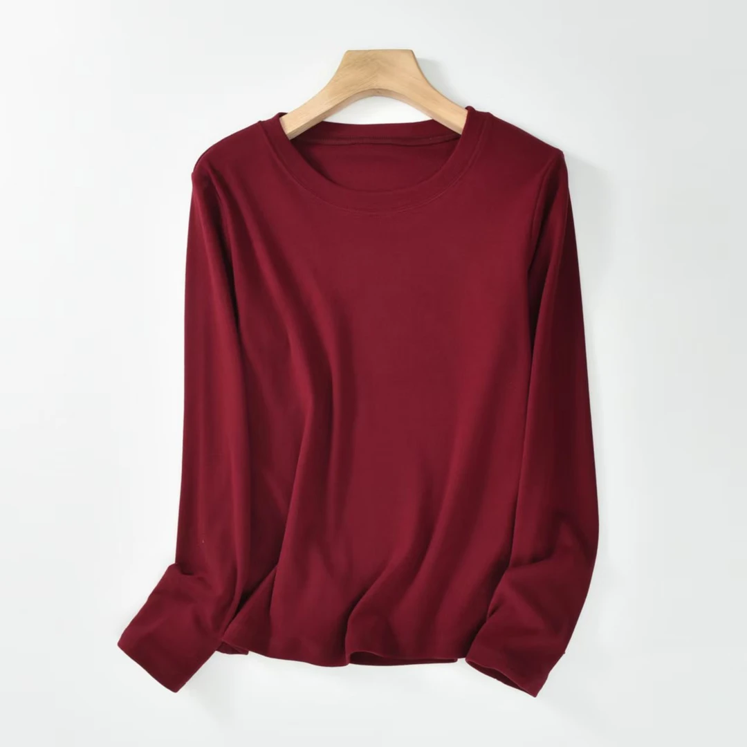 秋冬新款双面德绒长袖打底衫日系百搭潮流圆领内搭保暖T恤上衣