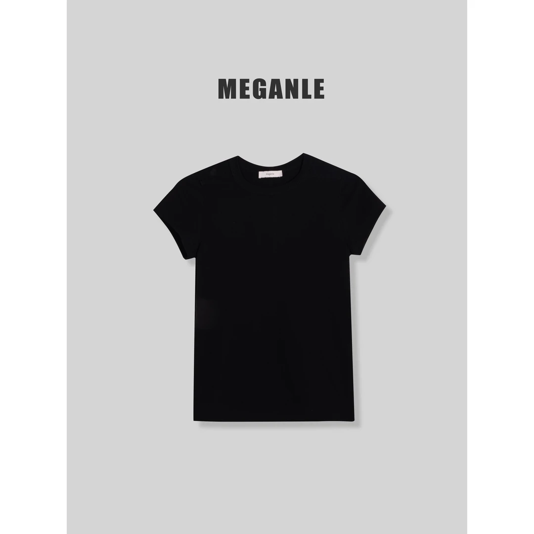 【直角肩】MEGANLE  基础百搭正肩圆领短袖T恤2024176