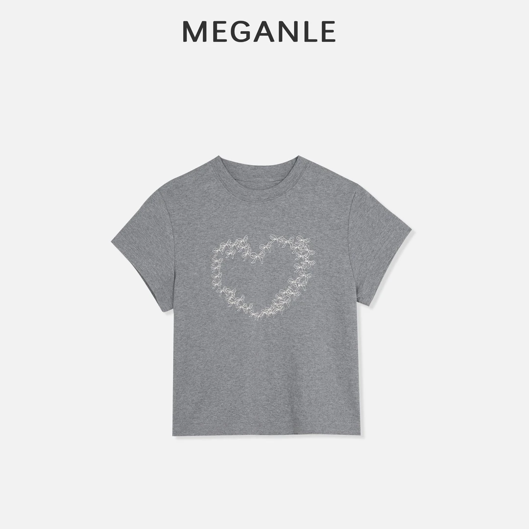 【爱心蝴蝶结】MEGANLE-25/早春新款  圆领印花短袖T恤2024252