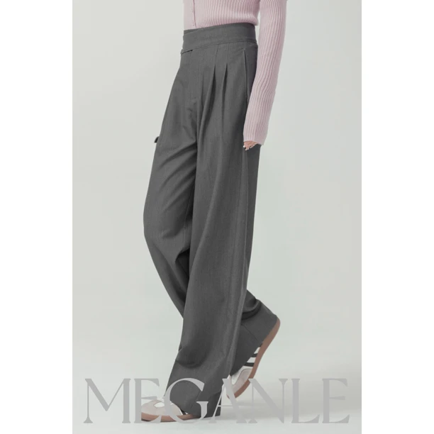 【MEGANLE】西裤翘楚 定制斜扣立裁时髦显瘦西装拖地裤202370