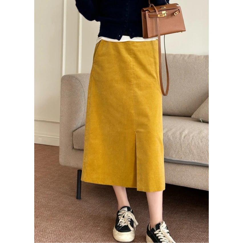 【美拉德半裙】MEGANLE  复古高腰直筒前开衩半身裙2024425