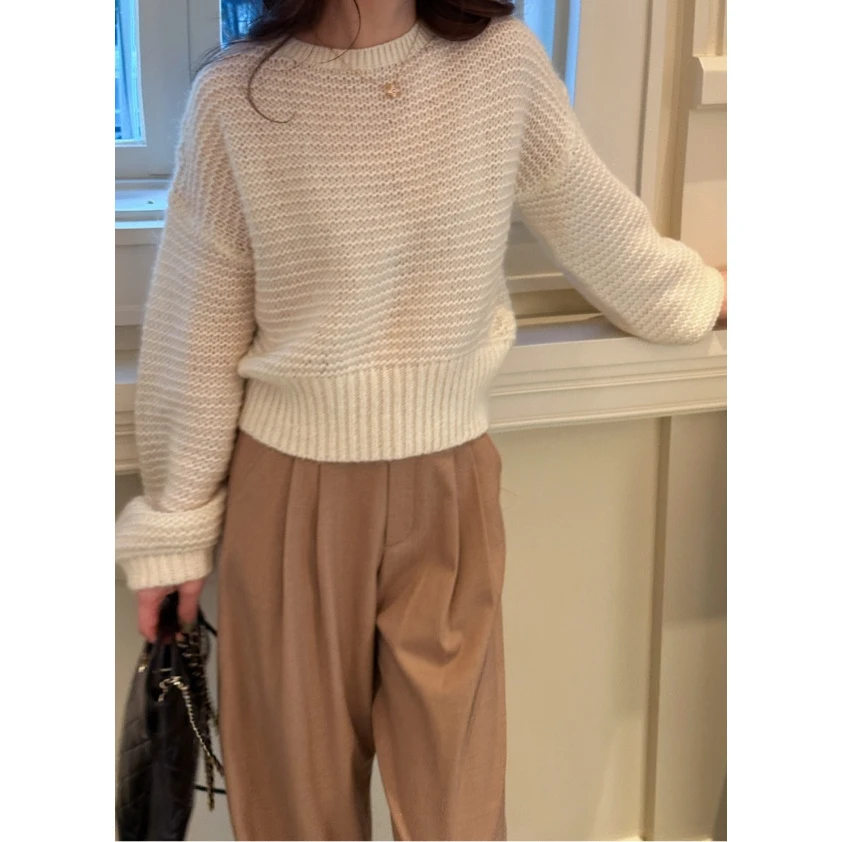 【东京毛衣】MEGANLE-25/早春新款重工编织宽松圆领针织上衣2024490