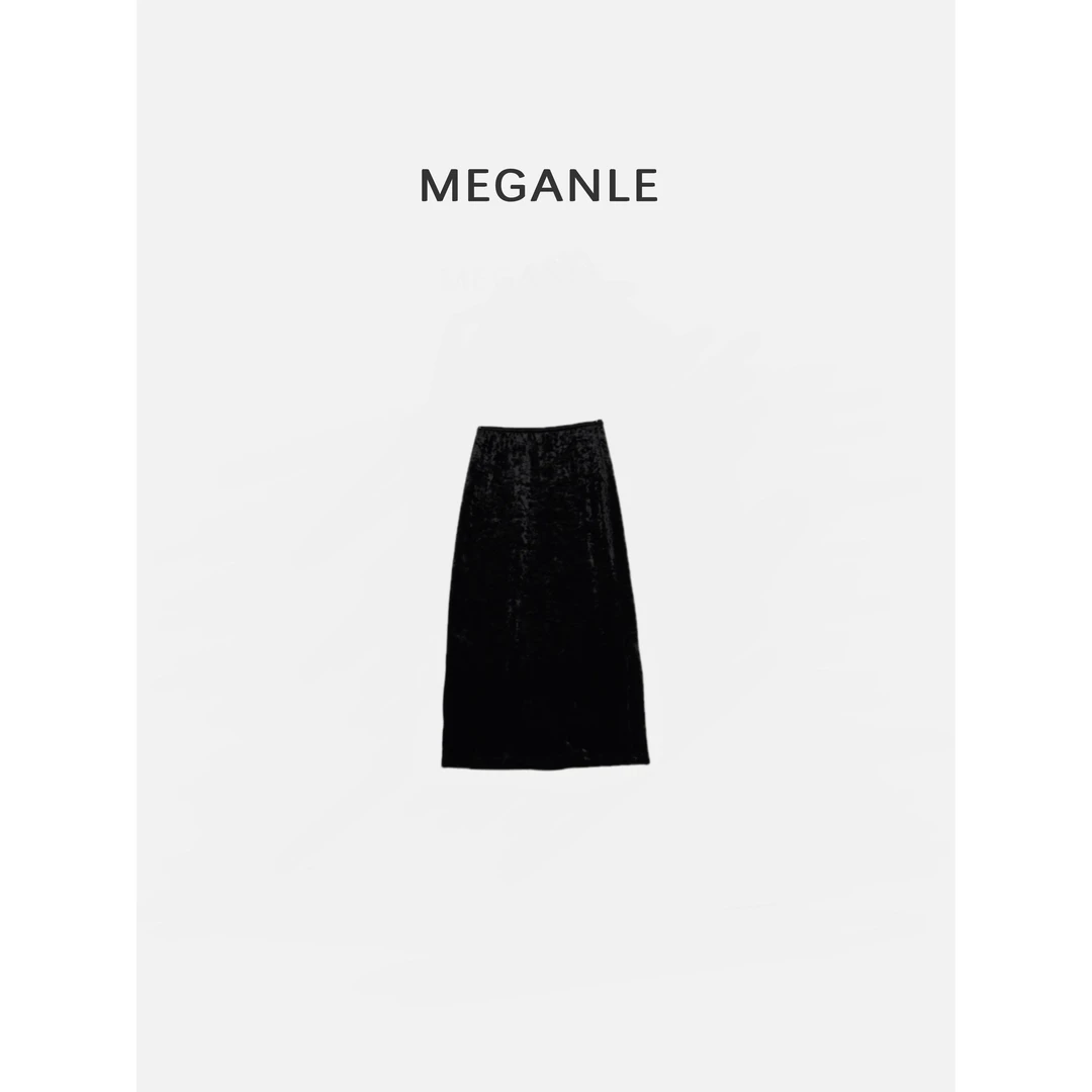 【偏爱】MEGANLE 气质简约高腰直筒琥珀丝绒半身裙2024514